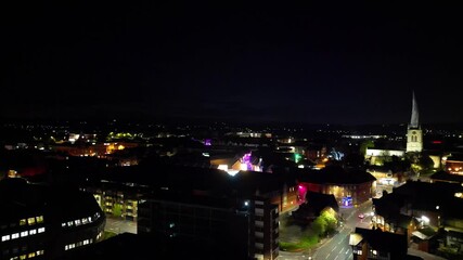 Canvas Print - High Angle Footage of Illuminated Chesterfield City of England UK during Dark Night. April 30th, 2024