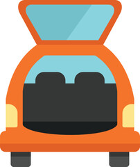 Poster - orange car with open trunk is waiting for loading luggage for a family trip