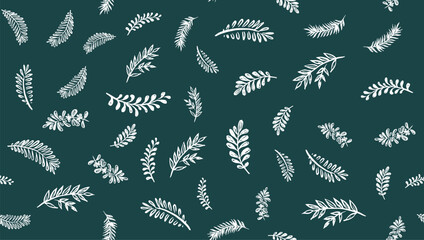 Wall Mural - Branches pattern on green, hand drawn, vector.	
