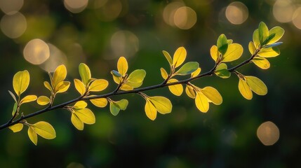 Wall Mural - Tender trsanlucent autumn branch with yellow leaves foliage on bokeh background outdoors
