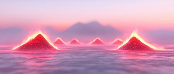 Canvas Print - a series of red and orange mountains are lit up in the background