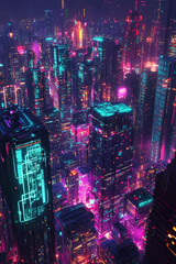 Wall Mural - A futuristic cityscape built on a massive microchip with vibrant circuits lighting up the skyline. 