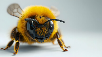 Wall Mural - A Fuzzy Bee with Big Eyes, Ready for a Close-Up, Capturing Attention with Copy Space