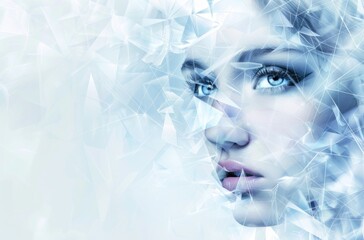 Wall Mural - Ethereal Woman Merging with Digital Fractal Patterns