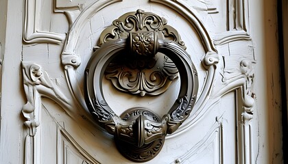 Charming Door Knocker on an Elegant French Chateau Entrance