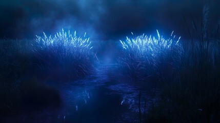 Wallpaper dark swamp glowing neon fireflies gentle light