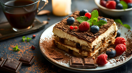 Sticker - Delicious Tiramisu Dessert with Berries and Chocolate