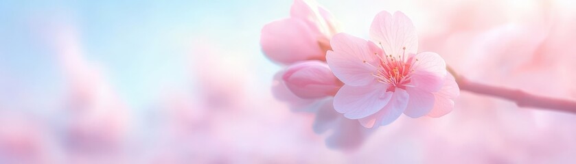 Wall Mural - A close up of a pink flower with a blue background