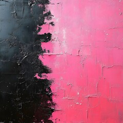 Abstract painting with black and pink hues. The texture is interesting with a lot of depth and dimension.