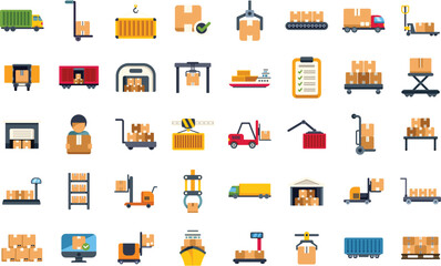 Canvas Print - Set of vector icons showing the different aspects of warehouse logistics and delivery service