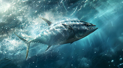 Wall Mural - Tuna Fish Swimming Underwater in the Ocean