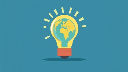 Wall Mural - Illuminating Global Growth: Light Bulb with Globe Flat Design Illustration