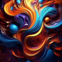 Vibrant abstract 3D digital art with swirling shapes and bold colors