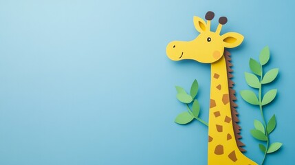 Cute giraffe paper cut on green background great for zoo-themed children’s book illustrations or educational visuals