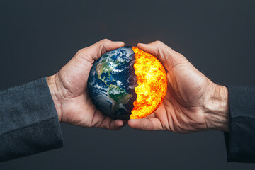 hands holding earth and sun, symbolic representation.
