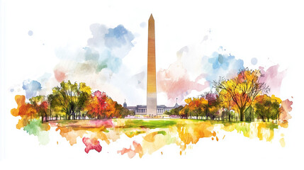Wall Mural - watercolor painting of Washington Monument isolated on white background