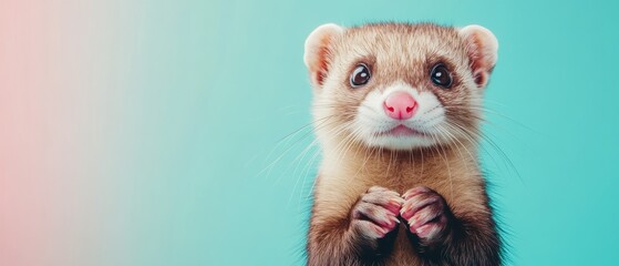 cute ferret looking at the camera with paws in front of him.