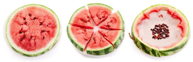 Wall Mural - Slices of fresh watermelon isolated on white background. clipping path