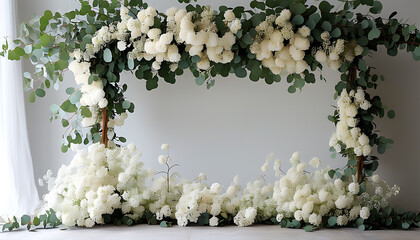 White floral art under Macrocarpa Eucalyptus, displaying natural charm and unique style.