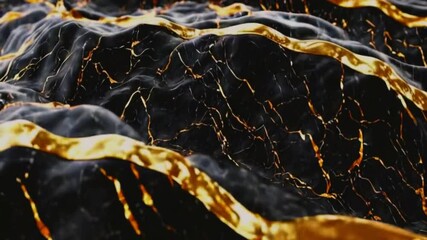 Wall Mural - The texture of royal black marble waves golden streaks shimmer in the light. The rich texture and depth of the waves feel of royalty, gold wealth and prestige, 4k background Animation Video