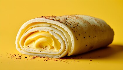 Butter rolls and cooking rolls arranged on vibrant yellow background