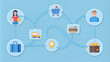 © DDA - Illustration of a delivery process flowchart with icons representing shipping, shopping, and tracking