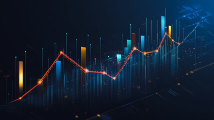 Abstract black background with Colorful charts and graphs with statistics to innovative analyze business potential and forecast future development of companies growth.