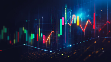 Abstract black background with Colorful charts and graphs with statistics to innovative analyze business potential and forecast future development of companies growth.