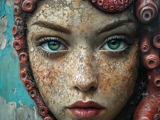 Canvas Print - Close-up Portrait of a Woman with Octopus Tentacles