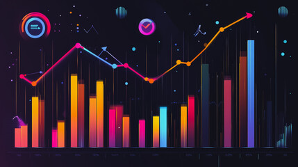 Abstract black background with Colorful charts and graphs with statistics to innovative analyze business potential and forecast future development of companies growth.