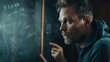 © Ludmila - Man Deep in Thought Pointing at Chalkboard with Complex Equations