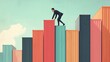 © VarunyuAi - A businessman climbing colorful containers symbolizes growth, ambition, and overcoming challenges in a competitive environment.