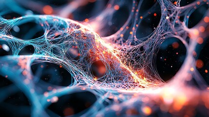 Poster - Abstract glowing network of interconnected fibers.