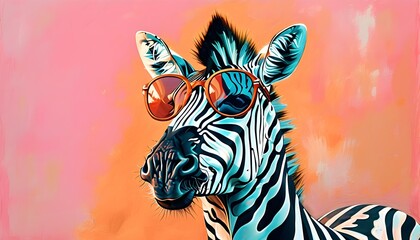 Wall Mural - Zebra in Sunglasses on Pastel Background: A Playful Blend of Surrealism and Commercial Art