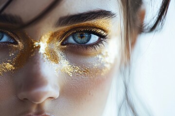 Artistic Close-Up of Woman with Golden Eye Makeup