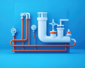 Minimalistic illustration of geothermal heat extraction process, sustainable and clean energy concept