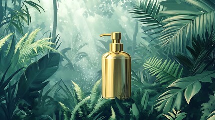 Poster - Gold Bottle Mockup in Lush Tropical Rainforest