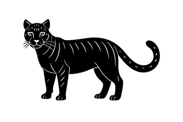 Wildcat is standing, linocut silhouette black color, vector illustration