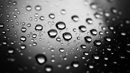 Wall Mural - Rain Drops on a Window With Traffic Lights Raindrops gracefully cascade down a glass surface, forming tiny bubbles and scattered droplets.