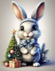 Poster - Christmas rabbit with gifts 