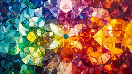 Sticker - Abstract Colorful Geometric Flower Painting Art