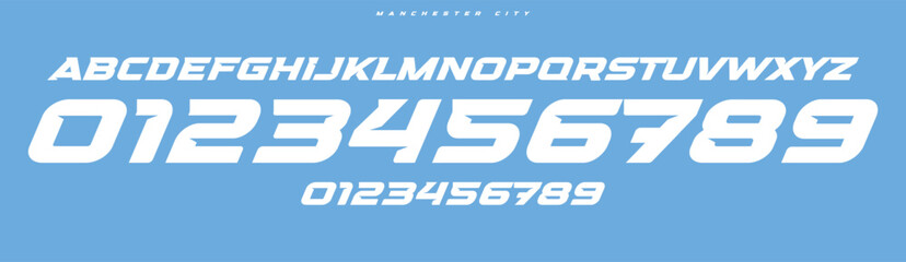 Poster - Dynamic italic automotive font, sleek bold numbers and letters for sports branding, racing designs. Streamlined lines emphasize speed, energy, and movement. Vector typeset