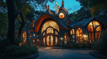 Wall Mural - An Enchanting Fantasy-Style Cottage with Illuminated Windows