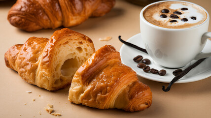 A freshly baked croissant and Coffee