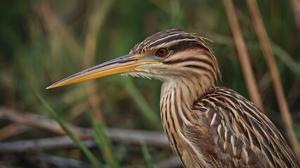 a close up photo of a bittern bird with blur background