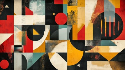 Wall Mural - Abstract Geometric Composition with Red, Yellow, and Black Shapes