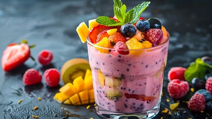 Wall Mural - Smoothie or faluda with a mixed fruit salad