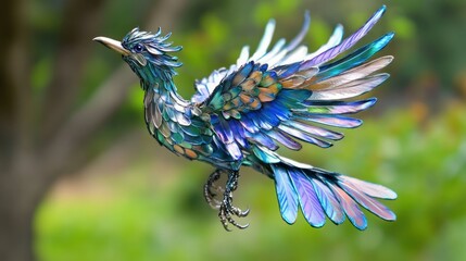 Poster - A Metallic Blue Bird with Iridescent Feathers in Flight