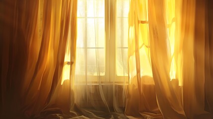 Canvas Print - Soft yellow curtains on a window