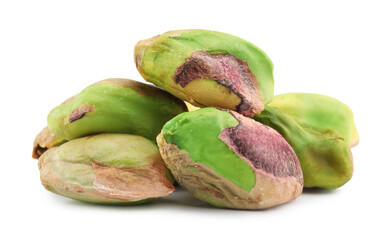 Poster - Tasty peeled pistachio nuts isolated on white